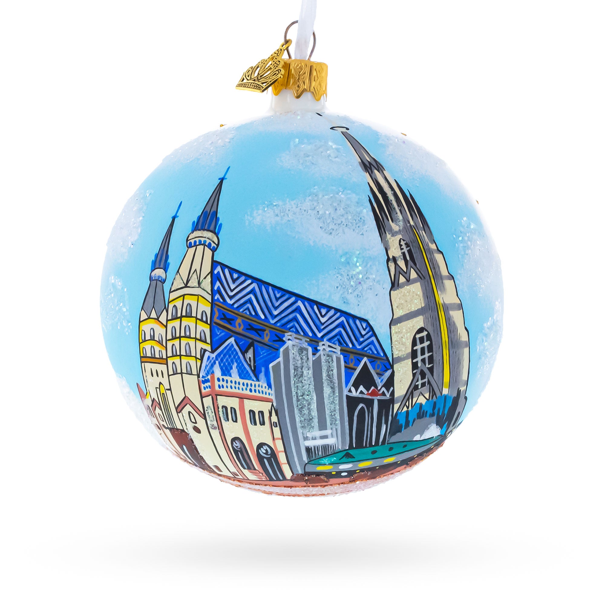 St. Stephen's Cathedral, Vienna, Austria Glass Ball Christmas Ornament 4 Inches in Blue color Round