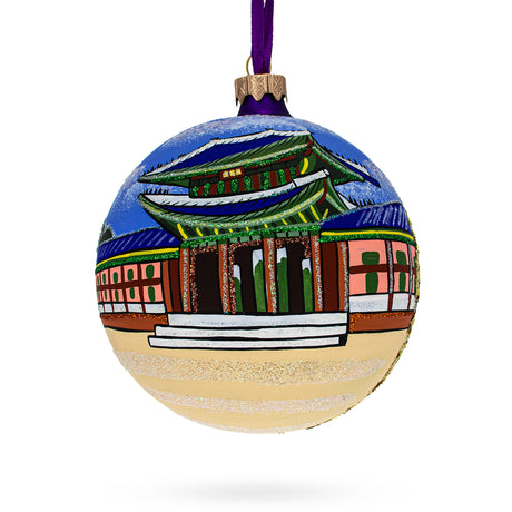 Glass Gyeongbokgung Palace, Seoul, South Korea Glass Ball Christmas Ornament 4 Inches in Multi color Round