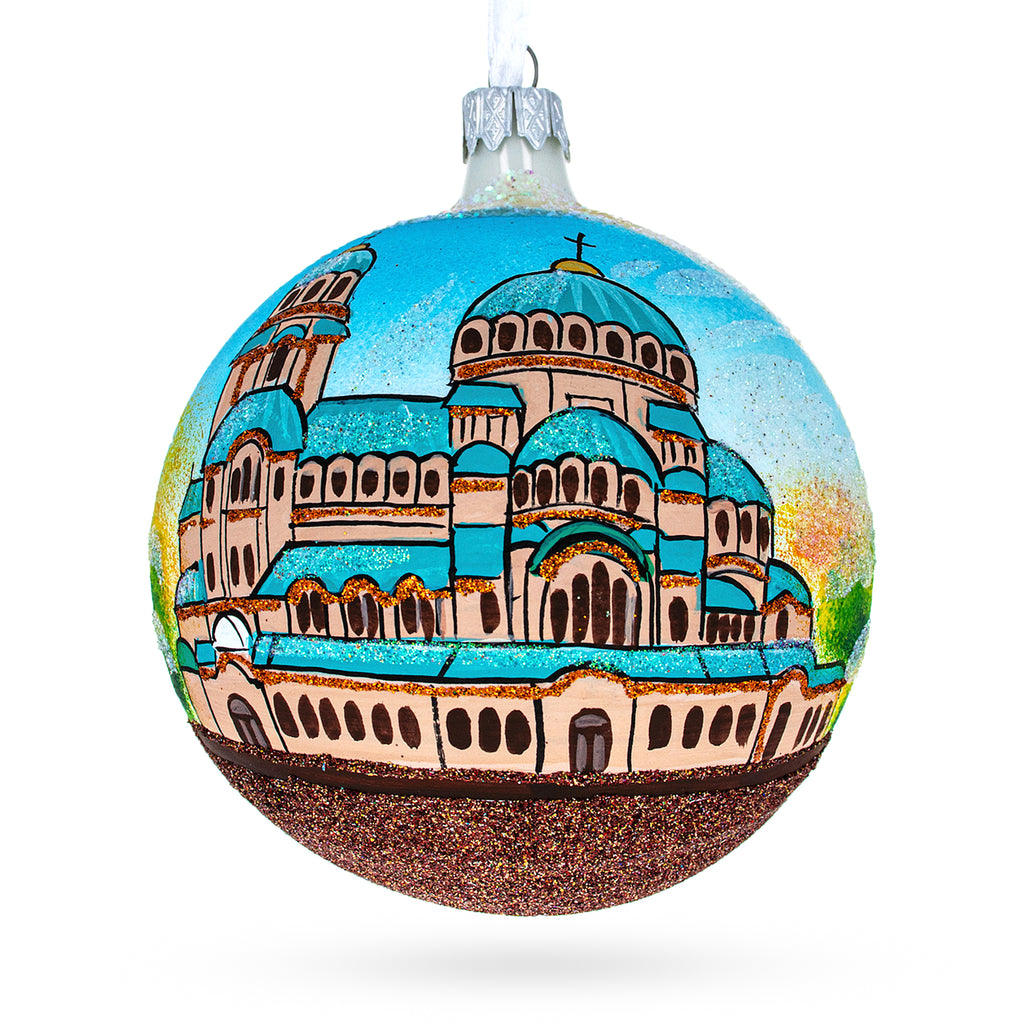 Glass St. Alexander Nevski Cathedral, Sofia, Bulgaria Glass Ball Christmas Ornament 4 Inches in Multi color Round