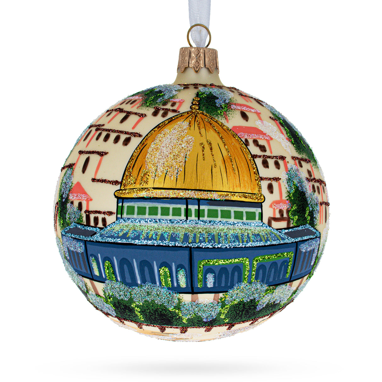 Glass Western Wall, Temple Mount, Jerusalem, Israel Glass Ball Christmas Ornament 4 Inches in Multi color Round