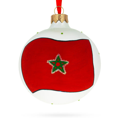 Glass Flag of Morocco Blown Glass Ball Christmas Ornament 3.25 Inches in Multi color Round