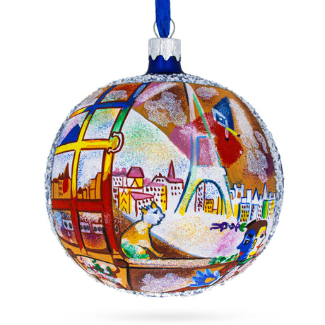 1913 'Paris Through the Window' by Marc Chagall Artistic Blown Glass Ball Christmas Ornament 4 Inches in Multi color, Round shape