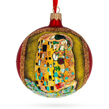Glass 1908 'The Kiss' by Gustav Klimt Art Nouveau Masterpiece Blown Glass Ball Christmas Ornament 4 Inches in Multi color Round