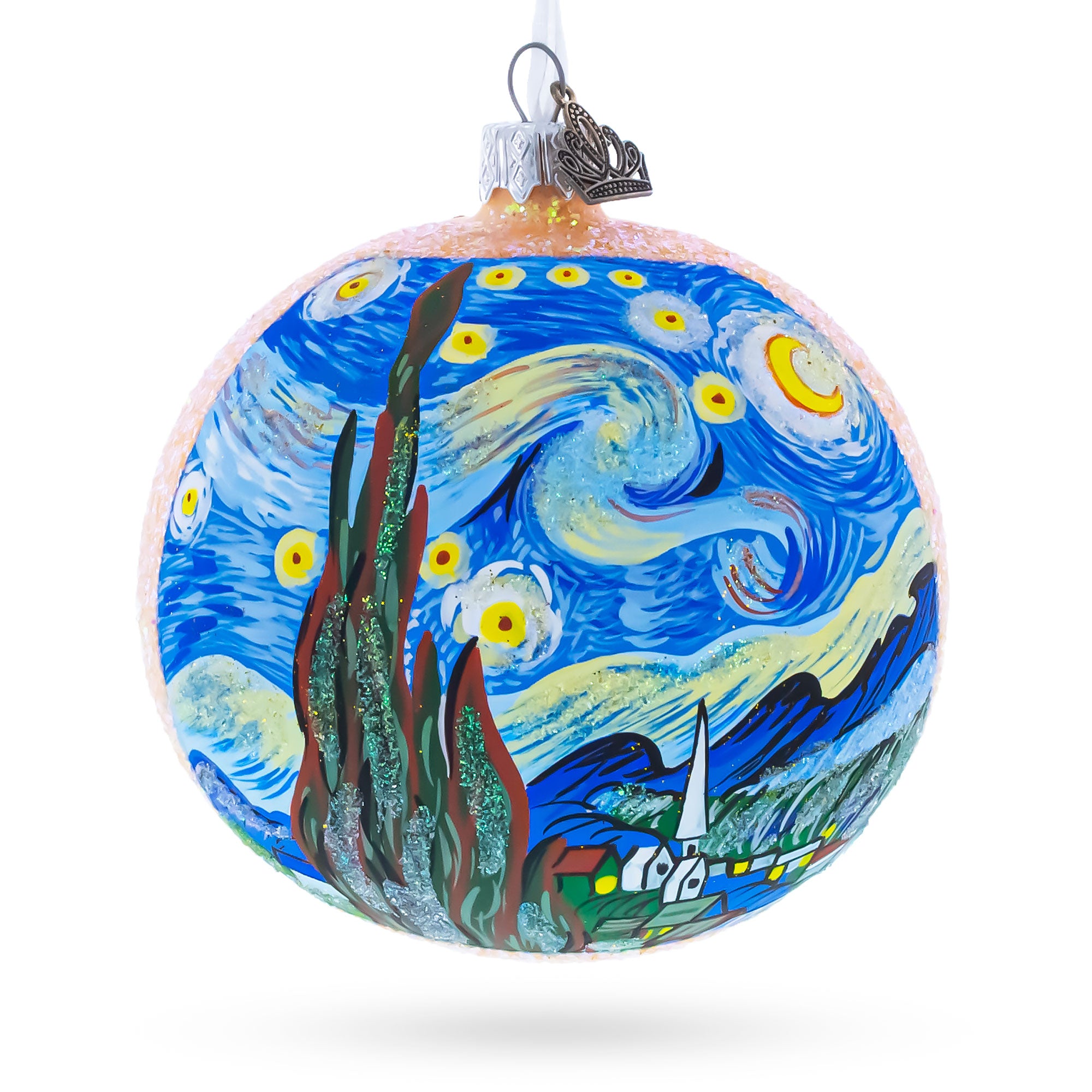 1880 'The Starry Night' by Vincent van Gogh Glass Ball Christmas Ornament 4 Inches in Multi color Round