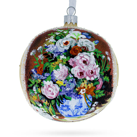 1866 'Spring Bouquet' by Pierre Auguste Renoir Blown Glass Ball Christmas Ornament 4 Inches in Multi color, Round shape