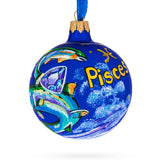 Glass Dual Fish Pisces: Zodiac Horoscope Sign Blown Glass Ball Christmas Ornament 3.25 Inches in Blue color Round