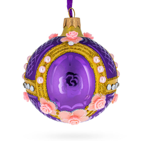 Glass Milan Designer Luxury Earrings on Purple Blown Glass Ball Christmas Ornament 3.25 Inches in Purple color Round