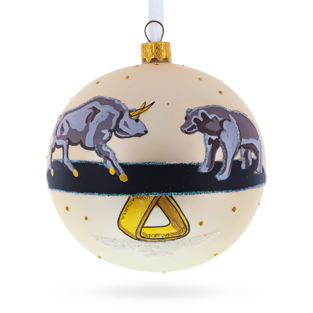Glass Bear vs. Bull Blown Glass Ball Christmas Ornament 4 Inches in Multi color Round