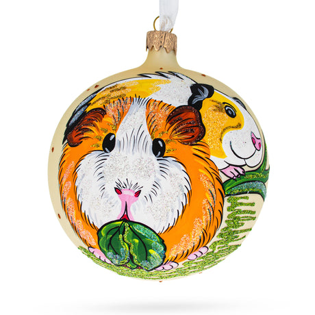 Glass Adorable Guinea Pigs Blown Glass Ball Christmas Ornament 4 Inches in Multi color Round