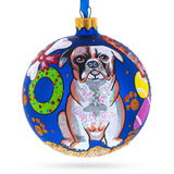 Glass Bulldog Lover's Treasures: Bulldog Gifts Blown Glass Ball Christmas Ornaments 4 Inches in Blue color Round