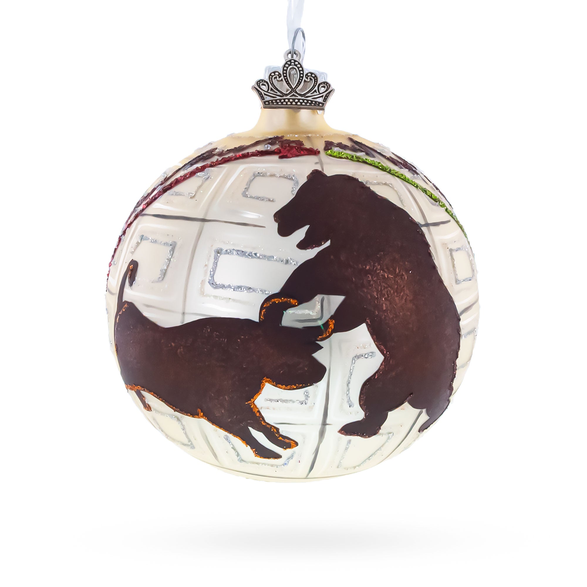 Bull and Bear Stock Market Glass Ball Christmas Ornament 3.25 Inches in Multi color Round