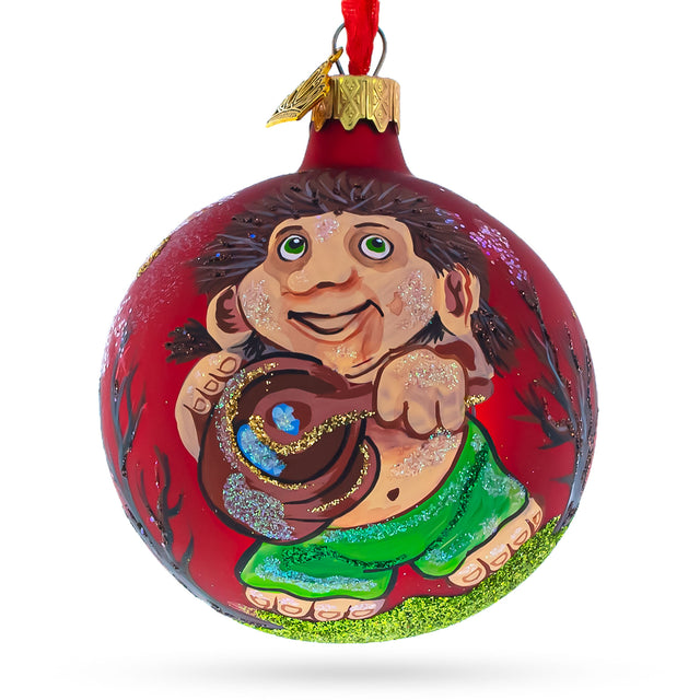 Glass Culinary Humor: Troll the Cook Blown Glass Ball Christmas Ornament 3.25 Inches in Red color Round
