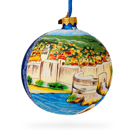 Glass The Walls of Dubrovnik, Croatia Glass Ball Christmas Ornament 4 Inches in Multi color Round