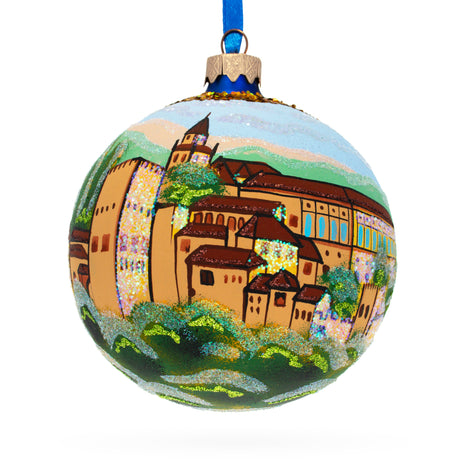 Glass Alhambra, Granada, Spain Glass Ball Christmas Ornament 4 Inches in Multi color Round