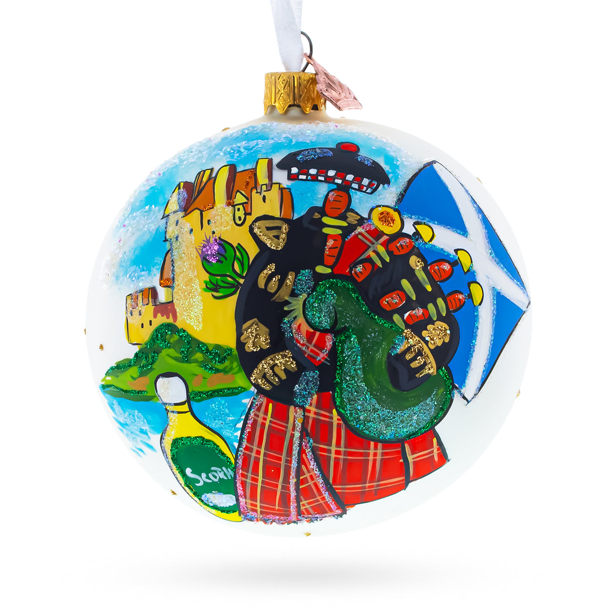 Glass Scotland, Great Britain Glass Ball Christmas Ornament 4 Inches in Multi color Round