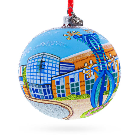 Glass Discovery Center Museum, Rockford, Illinois, USA Glass Ball Christmas Ornament 4 Inches in Multi color Round