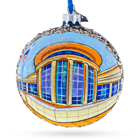 Glass Abraham Lincoln Presidential Library and Museum, Springfield, Illinois, USA Glass Ball Christmas Ornament 4 Inches in Multi color Round