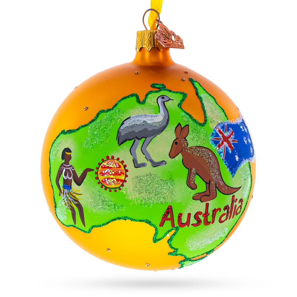 Glass Travel to Australia Glass Ball Christmas Ornament 4 Inches in Multi color Round