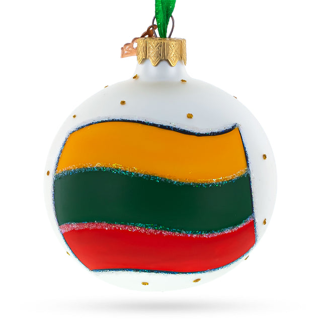 Glass Flag of Lithuania Glass Ball Christmas Ornament 3.25 Inches in Multi color Round