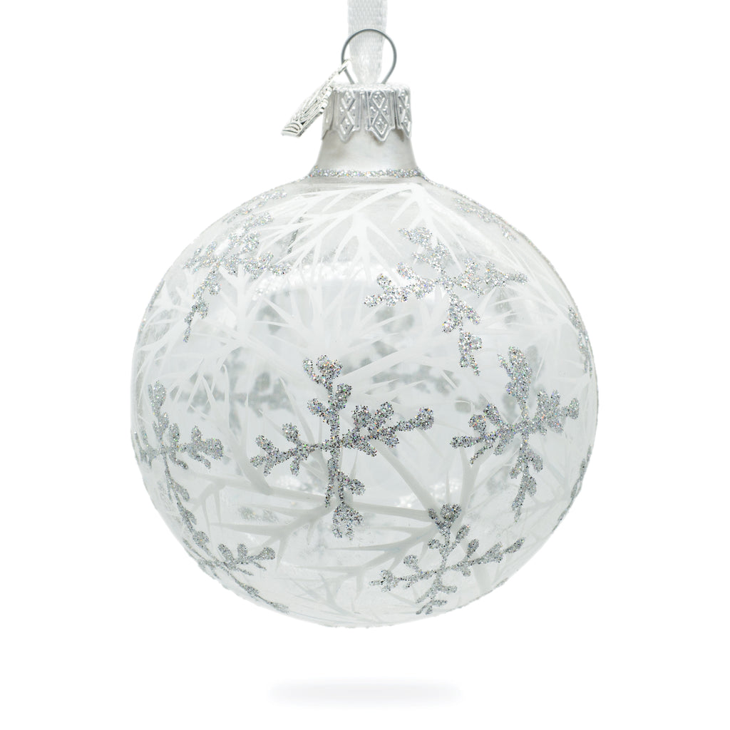 Glass Snowflakes on Clear Glass Ball Christmas Ornament 3.25 Inches in Clear color Round