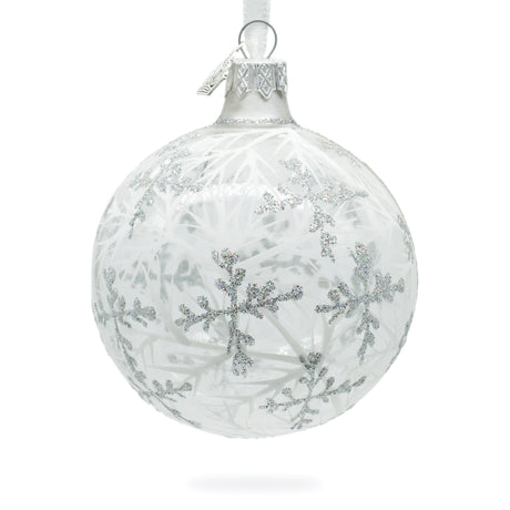 Snowflakes on Clear Glass Ball Christmas Ornament 3.25 Inches in Clear color, Round shape