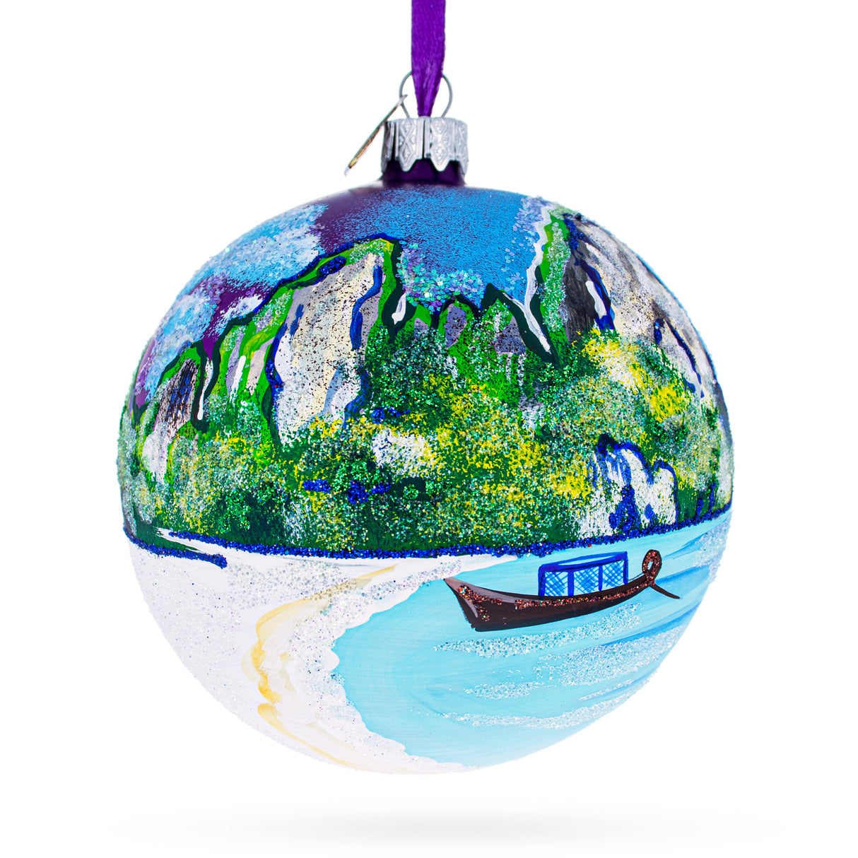 Glass Thailand Beach Glass Ball Christmas Ornament 4 Inches in Multi color Round