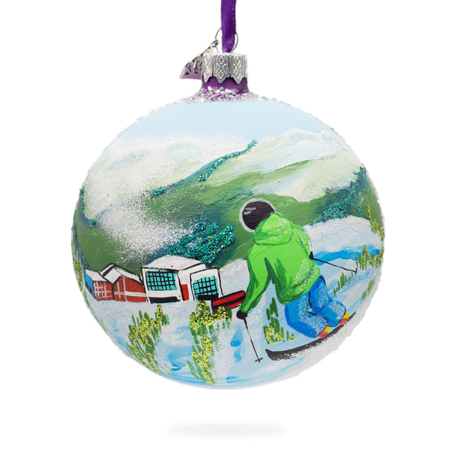 Glass Whistler Blackcomb Ski Resort, Canada Glass Ball Christmas Ornament 4 Inches in Multi color Round