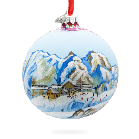 Glass Courchevel Ski Resort, France Glass Ball Christmas Ornament 4 Inches in Multi color Round