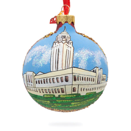 Glass Nebraska State Capitol,  Lincoln, Nebraska, USA Glass Ball Christmas Ornament 3.25 Inches in Multi color Round