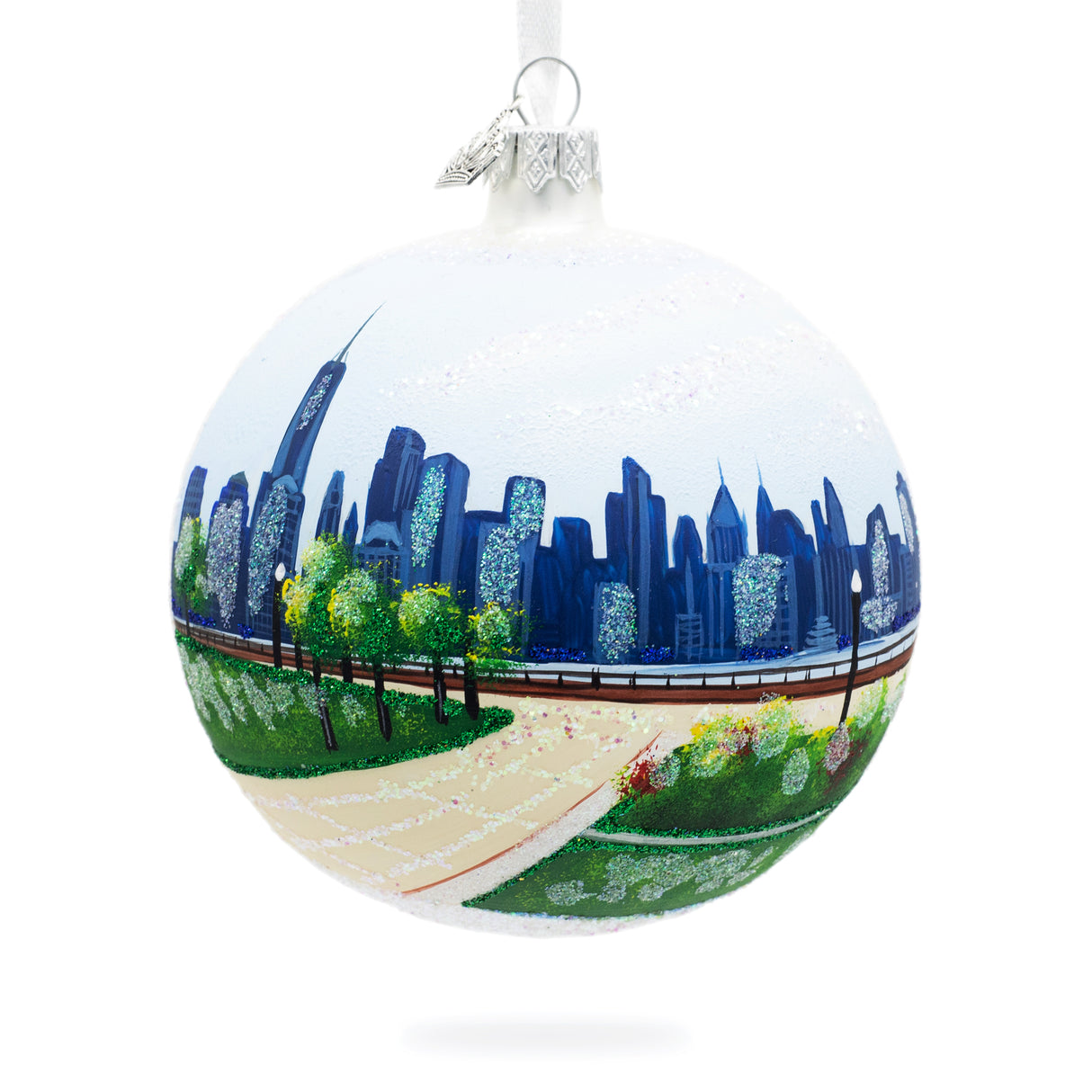 Glass Liberty State Park, Jersey City, New Jersey, USA Glass Ball Christmas Ornament 4 Inches in Multi color Round