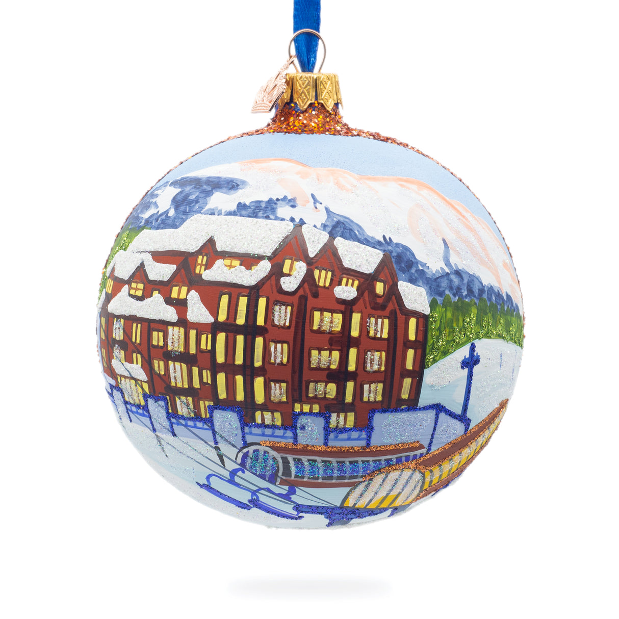 Glass Breckenridge Ski Resort, Colorado, USA Glass Ball Christmas Ornament 4 Inches in Multi color Round