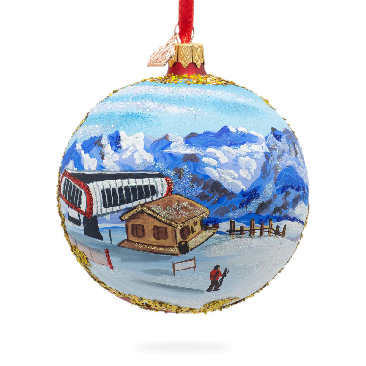 Glass Val d 'Isere, France Glass Ball Christmas Ornament 4 Inches in Multi color Round