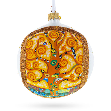 The Tree of Life Painting by Gustav Klimt Glass Ball Christmas Ornament in Gold color, Round shape