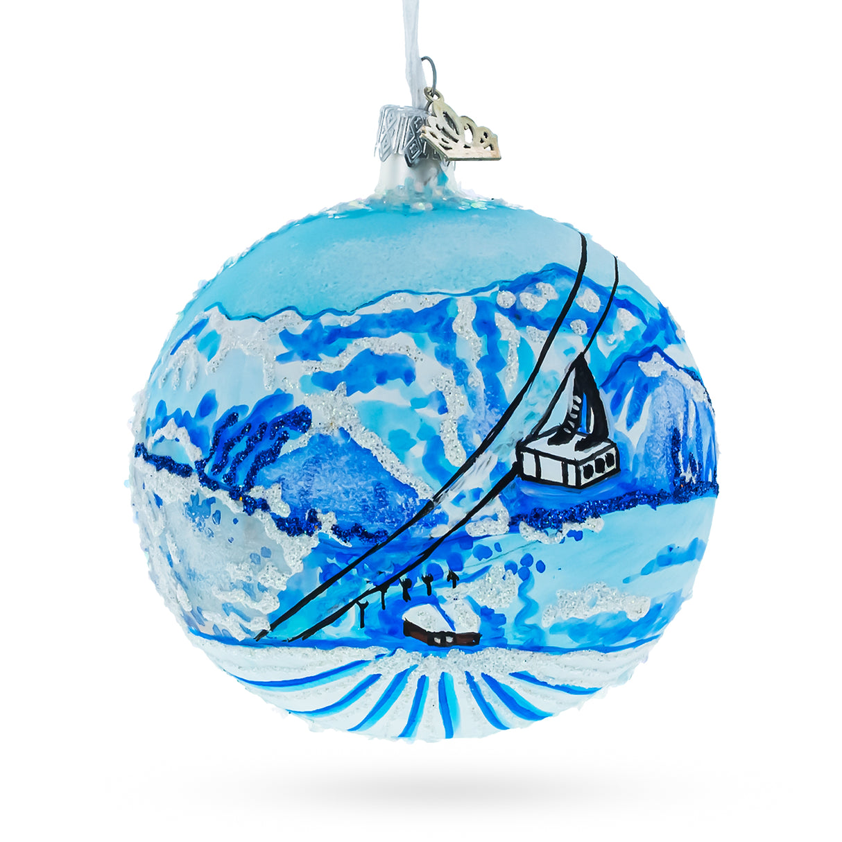 Glass Les Trois Vallees Ski Resorts, France Glass Ball Christmas Ornament 4 Inches in Multi color Round
