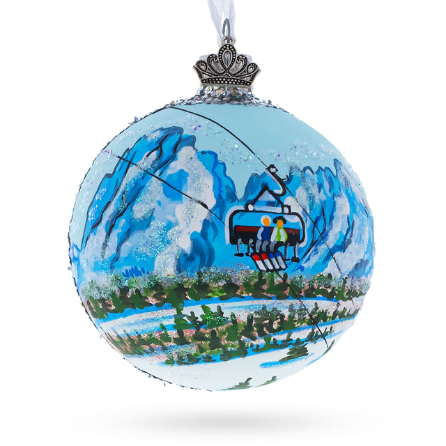 Glass Val Gardena Dolomiti Super Ski, Italy Glass Ball Christmas Ornament in Multi color Round