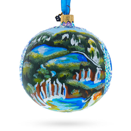 Glass Plitvice Lakes National Park, Croatia Glass Ball Christmas Ornament in Multi color Round