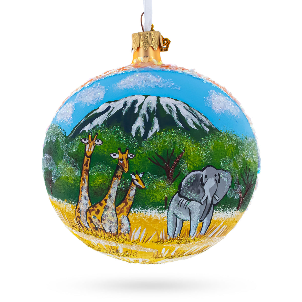 Glass Mount Kilimanjaro, Tanzania Glass Ball Christmas Ornament in Multi color Round