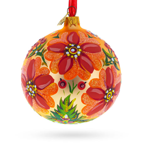 Glass Helenium Flowers Glass Ball Ornament in Red color Round