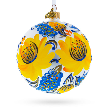 Glass Yellow Adonis Flowers Glass Ball Ornament in Yellow color Round