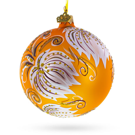 Glass White Adonis Flowers Glass Ball Ornament in Gold color Round