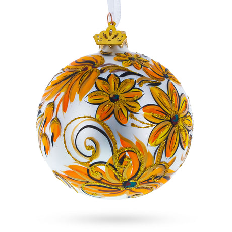 Glass Coneflowers Glass Ball Ornament in Gold color Round