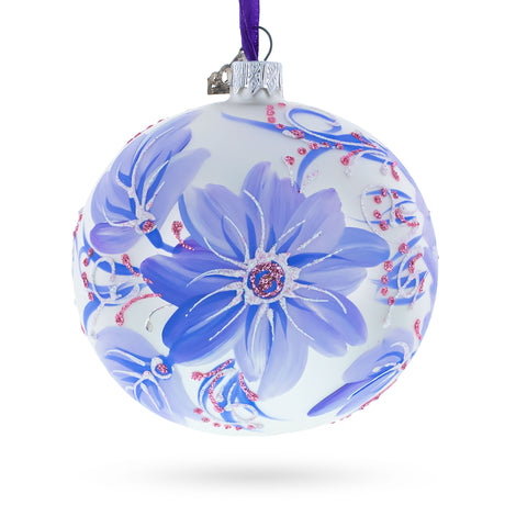 Glass Gerbera Flowers Glass Ball Ornament in Purple color Round