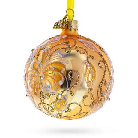 Glass White Lilies Glass Ball Ornament in Gold color Round