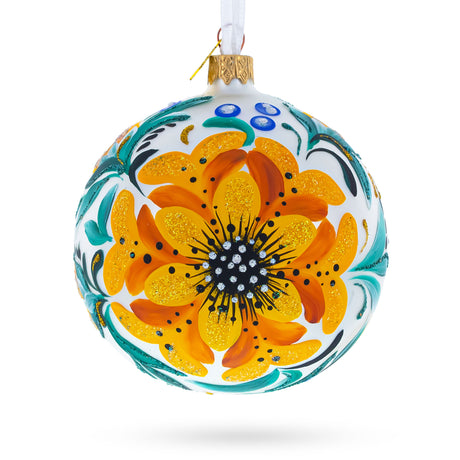 Glass Heliopsis Flowers Glass Ball Ornament in Yellow color Round