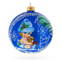 Glass Adorable Girl Hugging Teddy Bear Blown Glass Ball Baby's First Christmas Ornament 4 Inches in Blue color Round