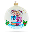 Glass Young Love: Celebrating Togetherness Hand-Blown Glass Ball 'Our First Christmas' Ornament 4 Inches in White color Round