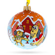 Glass Festive Dogs' Holiday Celebration - Blown Glass Ball Christmas Ornament 3.25 Inches in Orange color Round