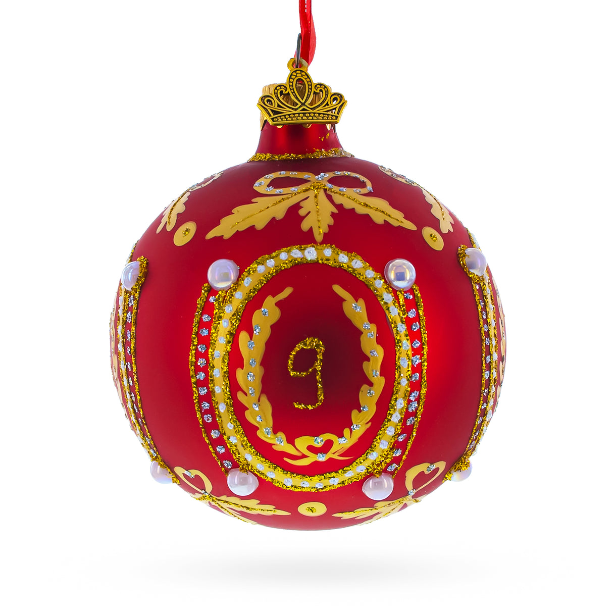 Glass Elegant 1893 Caucasus Royal Egg Red - Blown Glass Ball Christmas Ornament 3.25 Inches in Red color Round