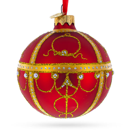 Glass Captivating 1895 Rosebud Royal Egg Red - Blown Glass Ball Christmas Ornament 3.25 Inches in Red color Round