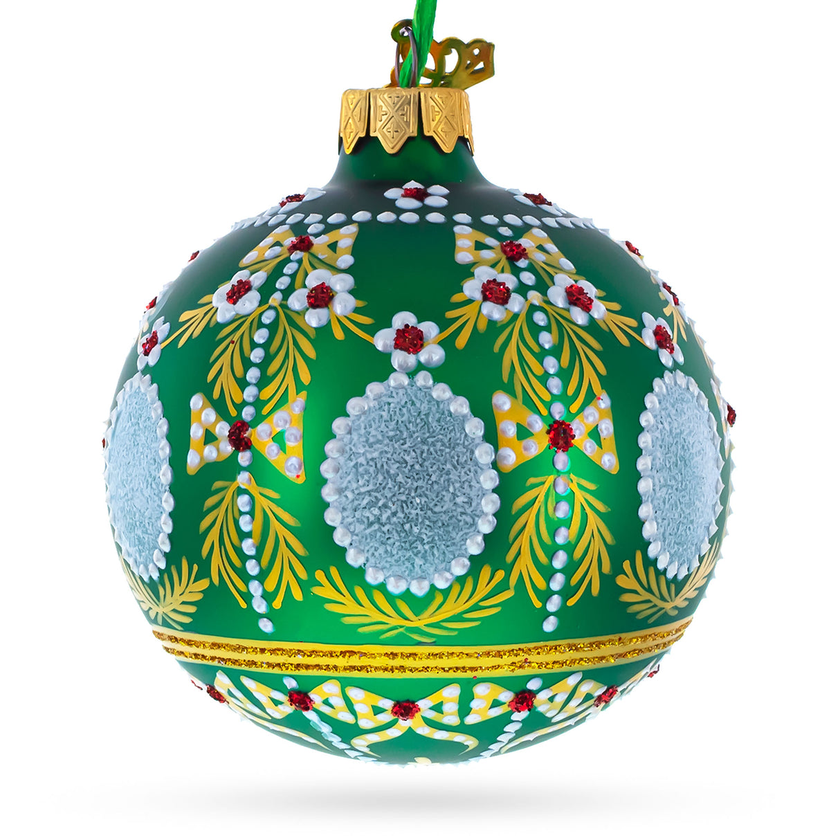 Glass Enchanting 1908 Alexander Palace Royal Egg Green - Blown Glass Ball Christmas Ornament 3.25 Inches in Green color Round